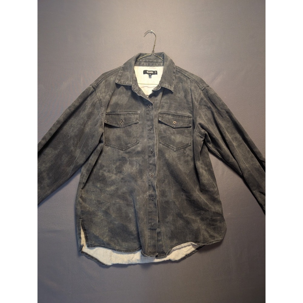 Missguided Shirt Jacket Womens 8 Black Acid Wash Denim Button Front Streetwear